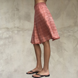 Midi Skirt Silk Satin Batik Tie&Dye Pink Elastic Waist | Fabiana Boente