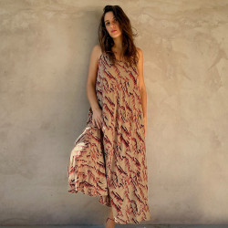 Long Sundress Rayon Voîle Tibetan Print | Fabiana Boente