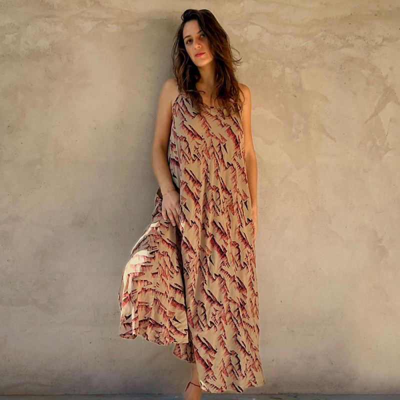 Long Sundress Rayon Voîle Tibetan Print | Fabiana Boente Long Sundress Rayon Voîle Tibetan Print | Fabiana Boente