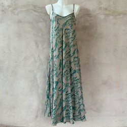 Long Sundress Rayon Voîle Tibetan Print Turquoise | Fabiana Boente