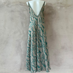 Long Sundress Rayon Voîle Tibetan Print Turquoise | Fabiana Boente