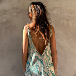 Long Sundress Rayon Voîle Tibetan Print Turquoise | Fabiana Boente