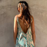 Long Sundress Rayon Voîle Tibetan Print Turquoise | Fabiana Boente