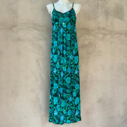 Long Sundress Candy T Georgette Viscose Turquoise Print Embroidered | Fabiana Boente