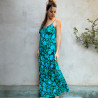 Long Sundress Candy T Georgette Viscose Turquoise Print Embroidered | Fabiana Boente