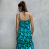 Long Sundress Candy T Georgette Viscose Turquoise Print Embroidered | Fabiana Boente