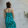 Long Sundress Candy T Georgette Viscose Turquoise Print Embroidered | Fabiana Boente