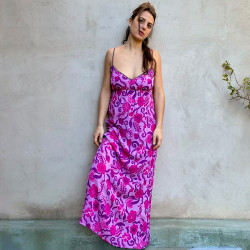 Long Sundress Candy P Viscose Floral Print Embroidered | Fabiana Boente