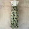 Long Dress Satin Viscose Ginkgo Leaf Print Black Embroidered | Fabiana Boente