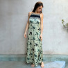 Long Dress Satin Viscose Ginkgo Leaf Print Black Embroidered | Fabiana Boente
