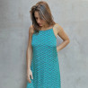 Long Dress Satin Viscose Cloud Print Mega Mendung Blue | Fabiana Boente