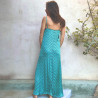 Long Dress Satin Viscose Cloud Print Mega Mendung Blue | Fabiana Boente