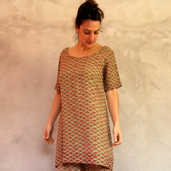 Short Tunic Dress Rayon Fujet Cloud Print Mega Mendung Red Embroidered | Fabiana Boente