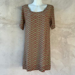 Short Tunic Dress Rayon Fujet Cloud Print Mega Mendung Red Embroidered | Fabiana Boente