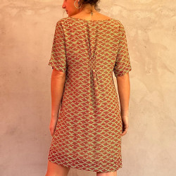 Short Tunic Dress Rayon Fujet Cloud Print Mega Mendung Red Embroidered | Fabiana Boente