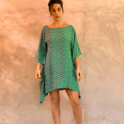 Kaftan Short Tunic Dress Rayon Cloud Print Mega Mendung Mint | Fabiana Boente