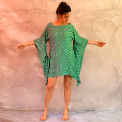 Kaftan Short Tunic Dress Rayon Cloud Print Mega Mendung Mint | Fabiana Boente