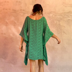 Kaftan Short Tunic Dress Rayon Cloud Print Mega Mendung Mint | Fabiana Boente