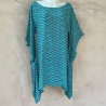 Kaftan Short Tunic Dress Rayon Cloud Print Mega Mendung Sky Blue | Fabiana Boente