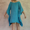 Kaftan Short Tunic Dress Rayon Cloud Print Mega Mendung Sky Blue | Fabiana Boente