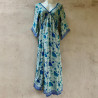 Boho Long Dress Ginkgo Print Blue Rayon Voîle Slits | Fabiana Boente