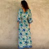 Boho Long Dress Ginkgo Print Blue Rayon Voîle Slits | Fabiana Boente