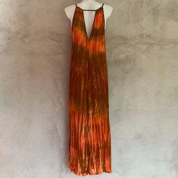 Abito Lungo Georgette Viscosa Batik Sfumato Arancione Ricamato | Fabiana Boente