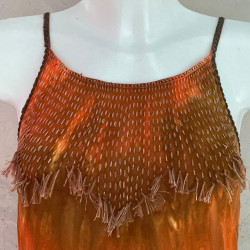 Long Dress Georgette Viscose Batik Gradient Orange Embroidered | Fabiana Boente