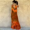 Long Dress Georgette Viscose Batik Gradient Orange Embroidered | Fabiana Boente