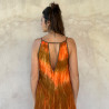 Long Dress Georgette Viscose Batik Gradient Orange Embroidered | Fabiana Boente
