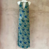 Long Dress Georgette Viscose Ginkgo Leaf Print Blue Embroidered | Fabiana Boente