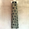 Long Dress Georgette Viscose Ginkgo Leaf Print Black Embroidered | Fabiana Boente