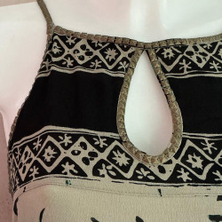 Long Dress Georgette Viscose Ginkgo Leaf Print Black Embroidered | Fabiana Boente