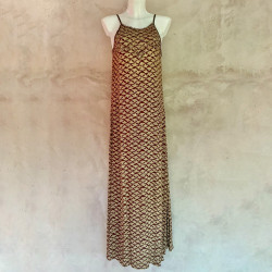 Long Dress Georgette Viscose Cloud Print Mega Mendung Brown Embroidered | Fabiana Boente