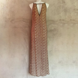 Long Dress Georgette Viscose Cloud Print Mega Mendung Brown Embroidered | Fabiana Boente