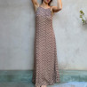 Long Dress Georgette Viscose Cloud Print Mega Mendung Brown Embroidered | Fabiana Boente