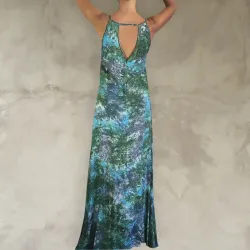 Seabed Tie Dye Flared Maxi Dress with Hand Embroidery