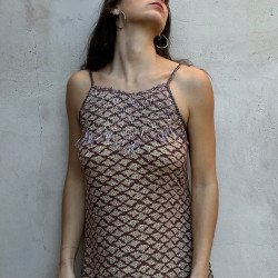 Long Dress Georgette Viscose Cloud Print Mega Mendung Brown Embroidered | Fabiana Boente