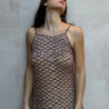 Long Dress Georgette Viscose Cloud Print Mega Mendung Brown Embroidered | Fabiana Boente