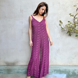 Jumpsuit Rayon Fujet Cloud Print Mega Mendung Fuchsia Palazzo Pants | Fabiana Boente