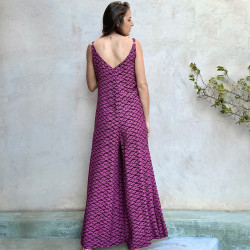 Jumpsuit Rayon Fujet Cloud Print Mega Mendung Fuchsia Palazzo Pants | Fabiana Boente