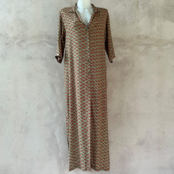 Long Chemise Tunic Dress Rayon Cloud Print Mega Mendung Red | Fabiana Boente