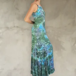 Seabed Tie Dye Flared Maxi Dress with Hand Embroidery