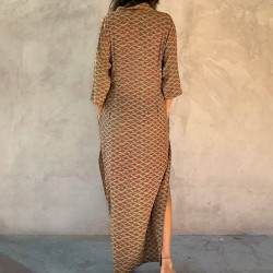 Long Chemise Tunic Dress Rayon Cloud Print Mega Mendung Red | Fabiana Boente
