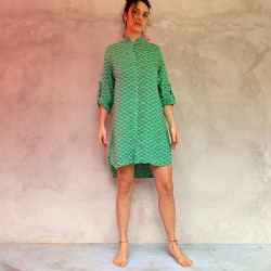 Asymmetric Chemise Rayon Voîle Cloud Print Mega Mendung Mint | Fabiana Boente