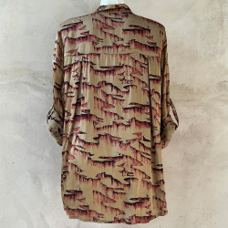 Asymmetric Blouse Shirt Satin Viscose Tibetan Cliff Print | Fabiana Boente