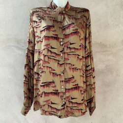 Asymmetric Blouse Shirt Satin Viscose Tibetan Cliff Print | Fabiana Boente