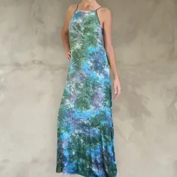 Seabed Tie Dye Flared Maxi Dress with Hand Embroidery