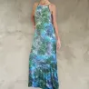 Seabed Tie Dye Flared Maxi Dress with Hand Embroidery
