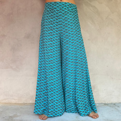 Palazzo Pants High Waist Rayon Cloud Print Sky Blue | Fabiana Boente